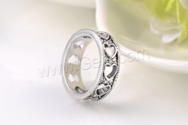 El anillo de dedo Newegg®, aleación de zinc, chapado en platina real, diverso tamaño para la opción & para mujer & con diamantes de imitación & hueco & ennegrezca, Vendido por UD