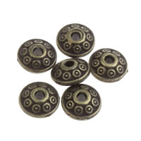 Zinklegierung flache Perlen, flache Runde, antike Bronzefarbe plattiert, frei von Blei & Kadmium, 6x3mm, Bohrung:ca. 1mm, 100G/Tasche, verkauft von Tasche