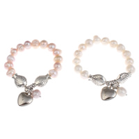 Cultured Freshwater Pearl Brass Bracelet, with Brass, Heart, plated, natural & charm bracelet 10-11mm Approx 7 Inch 