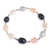 Cultured Freshwater Pearl Brass Bracelet, with Brass, Rice, platinum color plated, natural, 9-10mm Approx 7.5 Inch 