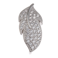 Brass Snap Clasp, Leaf, platinum color plated, micro pave cubic zirconia, nickel, lead & cadmium free Approx 
