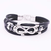 Unisex Bracelet, Cowhide, with Zinc Alloy, Infinity, platinum color plated  Approx 6.7 Inch 
