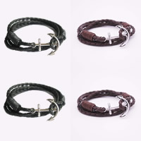 Unisex Bracelet, PU Leather, with Zinc Alloy, Anchor, platinum color plated, nautical pattern Approx 13.5 Inch 