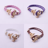 Unisex Bracelet, PU Leather, with Zinc Alloy, Fleur-de-lis, gold color plated, with skull pattern Approx 6.7 Inch 