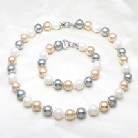Freshwater Pearl Jewelry Set, bracelet & necklace, brass foldover clasp, Potato, multi-colored, 12mm Approx 7.5 Inch, Approx  17.5 Inch 