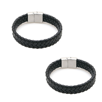 Men Bracelet, PU Leather, stainless steel magnetic clasp, for man, black Approx 8.2 Inch 