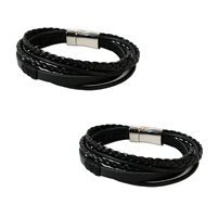 Men Bracelet, Cowhide, with Waxed Cotton Cord, zinc alloy magnetic clasp, for man & , black Approx 6.7 Inch 