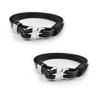 Men Bracelet, Cowhide, with Zinc Alloy, Anchor, platinum color plated, nautical pattern & for man, black Approx 6.7 Inch 