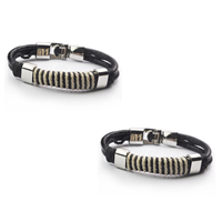 Men Bracelet, Cowhide, with Waxed Cotton Cord & Zinc Alloy, for man, black Approx 6.7 Inch 