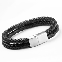 Men Bracelet, Cowhide, zinc alloy magnetic clasp, for man & , black Approx 6.7 Inch 