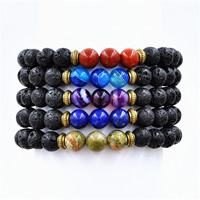 Lava Bead Bracelet, with Gemstone & Zinc Alloy, antique gold color plated, natural & Unisex, 8mm Approx 7.5 Inch [