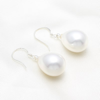 Freshwater Pearl Drop Earring, South Sea Shell, brass earring hook, platinum color plated, natural 