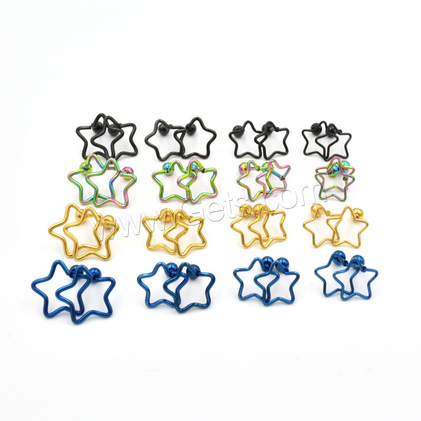 Stainless Steel Piercing Earring, Star, plated, different size for choice, more colors for choice, Sold By PC