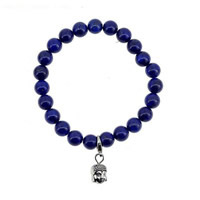 Wrist Mala, Natural Lapis Lazuli, with Zinc Alloy, Buddha, antique silver color plated, charm bracelet & Buddhist jewelry & Unisex, 8mm Approx 7.5 Inch 
