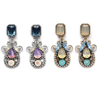 Crystal Drop Earring, Zinc Alloy, with ABS Plastic Pearl & Synthetic Turquoise & Crystal, stainless steel post pin, Teardrop, antique silver color plated, faceted lead & cadmium free 