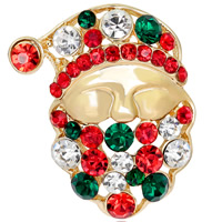 Christmas Jewelry Brooch , Zinc Alloy, Santa Claus, gold color plated, for woman & with rhinestone 