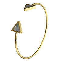 pulsera brazalete de acero inoxidable, con resina, Triángulo, chapado en color dorado, para mujer, 11x12x3mm, 2mm, diámetro interior:aproximado 60x50mm, longitud:aproximado 7 Inch, Vendido por UD