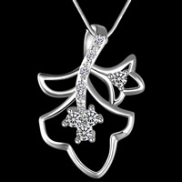 Cubic Zirconia Micro Pave Brass Pendant, Leaf, real silver plated, micro pave cubic zirconia, lead & cadmium free Approx 3-5mm 