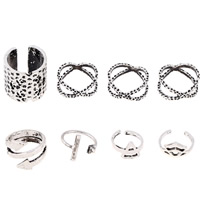 Zinc Set anillo de aleación, aleación de zinc, chapado en color de plata antigua, libre de plomo & cadmio, 13-16mm, tamaño:1.5-6, 8PCs/Set, Vendido por Set