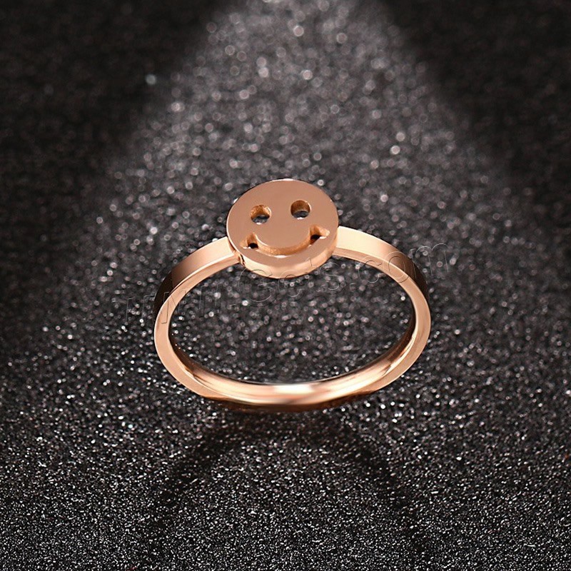 Stainless Steel Finger Ring, Smiling Face, real rose gold plated, different size for choice & for woman, 2mm, Sold By PC