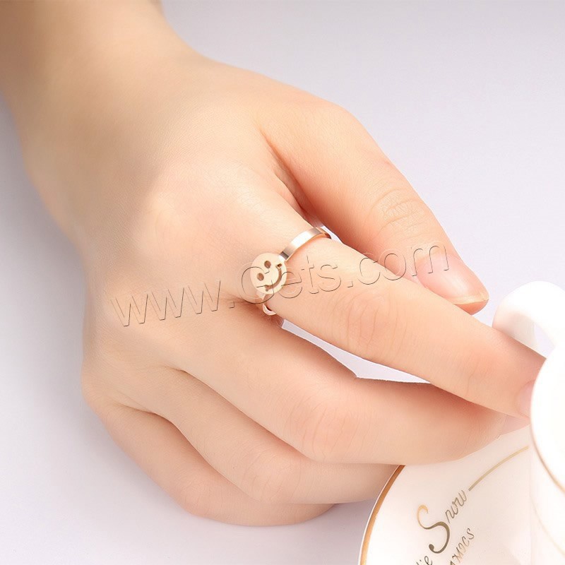 Stainless Steel Finger Ring, Smiling Face, real rose gold plated, different size for choice & for woman, 2mm, Sold By PC