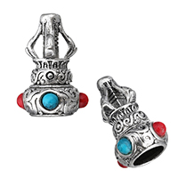 Brass  Guru Bead Set Setting, with Synthetic Turquoise, Calabash, antique silver color plated Approx 2.5mm, 8mm 