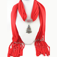 Fashion Scarf, Polyester, with Zinc Alloy, Christmas Tree, plated, Christmas jewelry & for woman & with rhinestone 