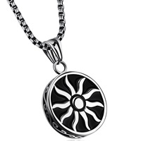 Men Necklace, 316L Stainless Steel, Flat Round, box chain & for man & blacken, 24mm Approx 21.6 Inch 