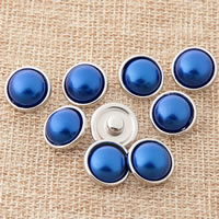 Zinc Alloy Jewelry Snap Button, with ABS Plastic Pearl, Flat Round, platinum color plated, lead & cadmium free, 12mm 