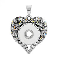 Zinc Alloy Snap Button Pendant Setting, Heart, antique silver color plated, with rhinestone, lead & cadmium free, 18mm Approx 3-5mm, Inner Approx 6mm 
