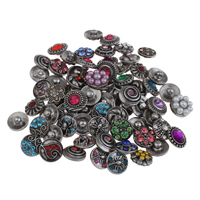 Gordi botón, aleación de zinc, Redondo aplanado, chapado en color de plata antigua, con diamantes de imitación, libre de plomo & cadmio, 12x7mm-13x9mm, Vendido por UD