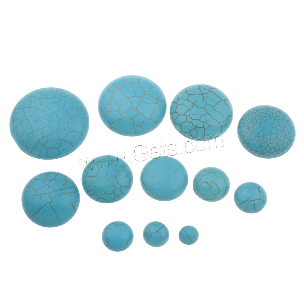 Cabochon de Turquoise synthétique, Rond, normes différentes pour le choix & dos plat, bleu, Vendu par sac