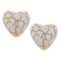 Synthetic Turquoise Cabochon, Heart, flat back, white 