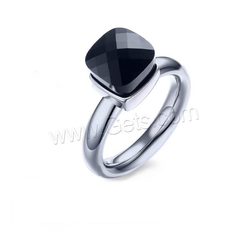 Stainless Steel Finger Ring, with Glass, Square, different size for choice & for woman & faceted, 4mm, Sold By PC