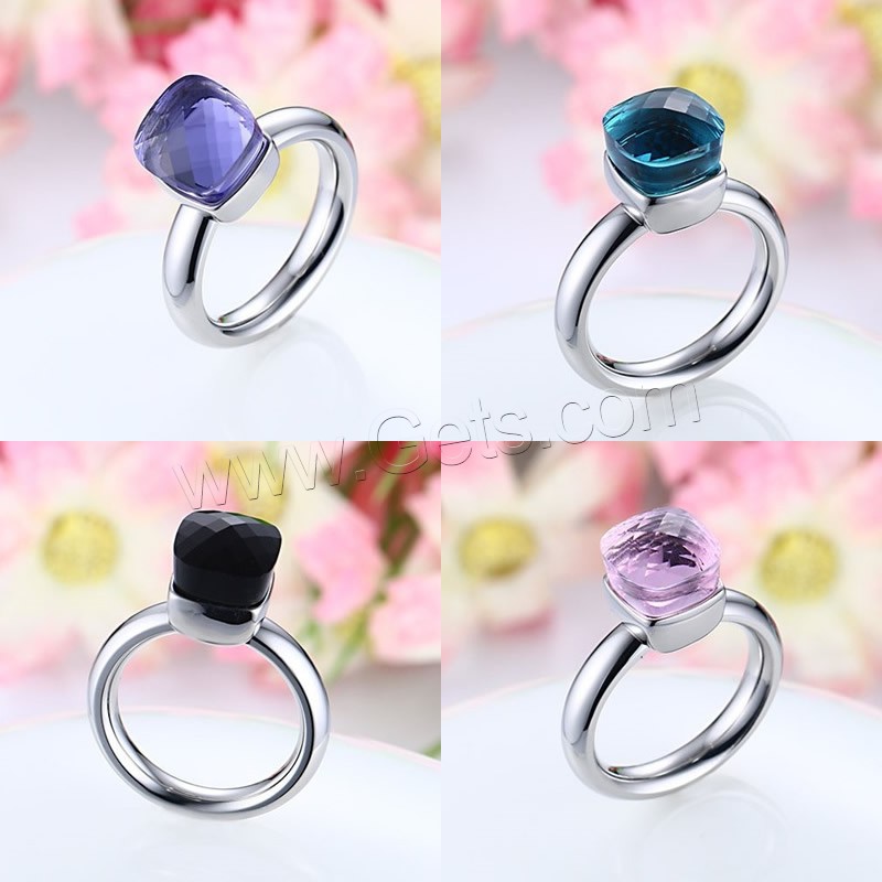 Stainless Steel Finger Ring, with Glass, Square, different size for choice & for woman & faceted, more colors for choice, 4mm, Sold By PC