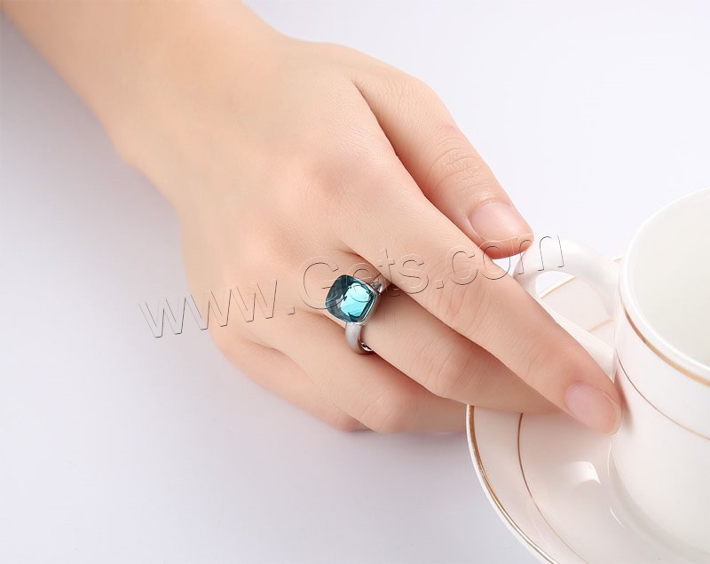 Stainless Steel Finger Ring, with Glass, Square, different size for choice & for woman & faceted, more colors for choice, 4mm, Sold By PC