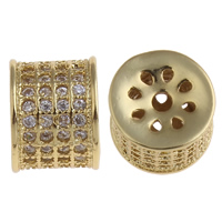 Perles zircon Micro Pave cubes, laiton, tambour, Plaqué d'or, pavé de micro zircon, protéger l'environnement, sans nickel, plomb et cadmium Environ 1mm, Vendu par PC