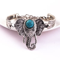 Bracelets en Turquoise et alliage zinc, alliage de zinc, avec turquoise synthétique, avec 2.95lnch chaînes de rallonge, éléphant, Plaqué de couleur d'argent, pour femme Environ 5.5 pouce, Vendu par brin