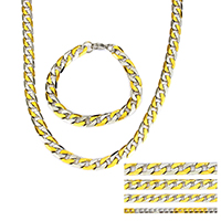 Refine Stainless Steel Jewelry Sets, bracelet & necklace, plated & curb chain & two tone Approx 24 Inch, Approx 8 Inch 