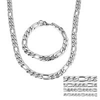 Refine Stainless Steel Jewelry Sets, bracelet & necklace & figaro chain, original color Approx 24 Inch, Approx 8 Inch 