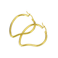 Stainless Steel Hoop Earring, Heart, gold color plated 