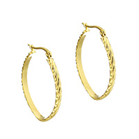Stainless Steel Hoop Earring, gold color plated, flower cut 
