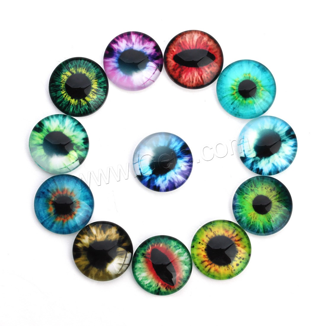 Time Gem Cabochon, Glass, Flat Round, with eye pattern & time gem jewelry & mixed pattern & different size for choice & flat back & decal, 20PCs/Bag, Sold By Bag