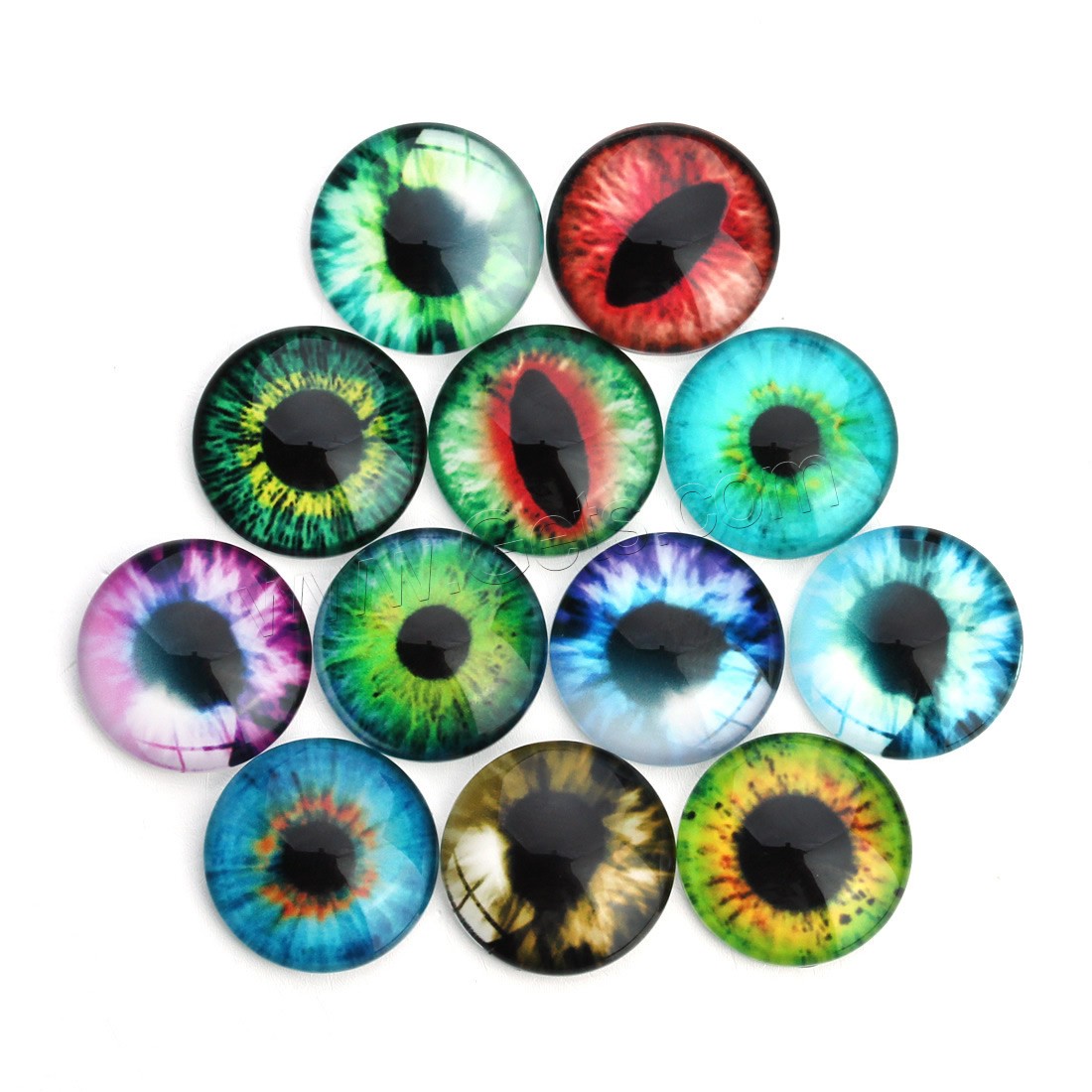 Time Gem Cabochon, Glass, Flat Round, with eye pattern & time gem jewelry & mixed pattern & different size for choice & flat back & decal, 20PCs/Bag, Sold By Bag