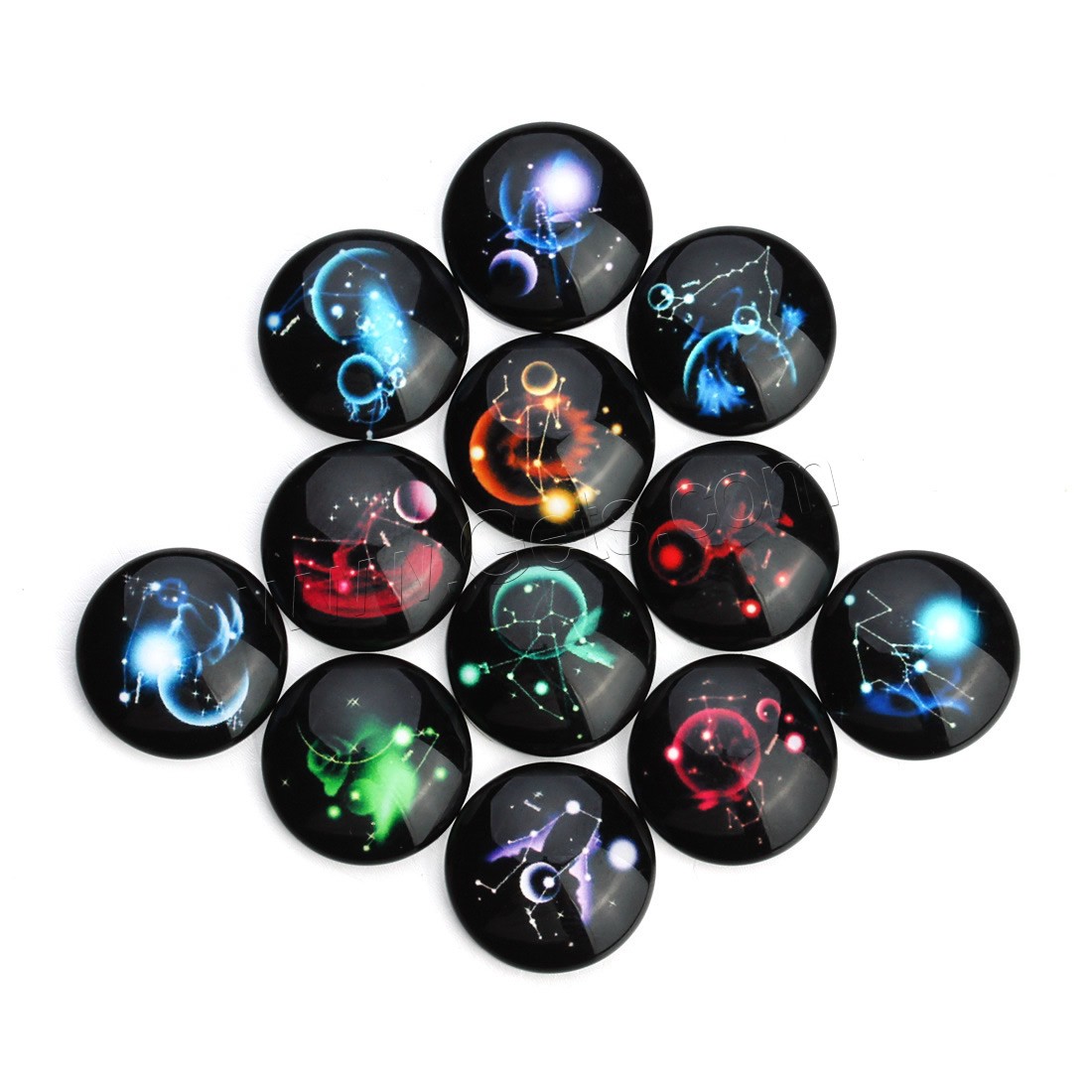Time Gem Cabochon, Glass, Flat Round, Zodiac symbols jewelry & time gem jewelry & mixed pattern & different size for choice & flat back & decal, 20PCs/Bag, Sold By Bag