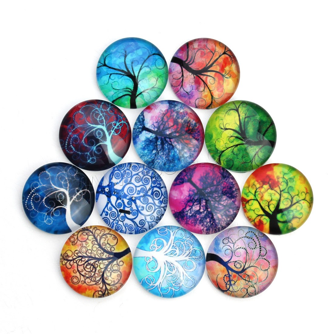 Time Gem Cabochon, Glass, Flat Round, tree of life design & time gem jewelry & mixed pattern & different size for choice & flat back & decal, 20PCs/Bag, Sold By Bag