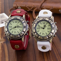 Мужская наручные часы, Шнур из натуральной кожи, с Стеклянный & цинковый сплав, китайское движение, Покрытие под бронзу старую, регулируемый, Много цветов для выбора, 40mm, 32mm, длина:Приблизительно 9.5 дюймовый, продается PC