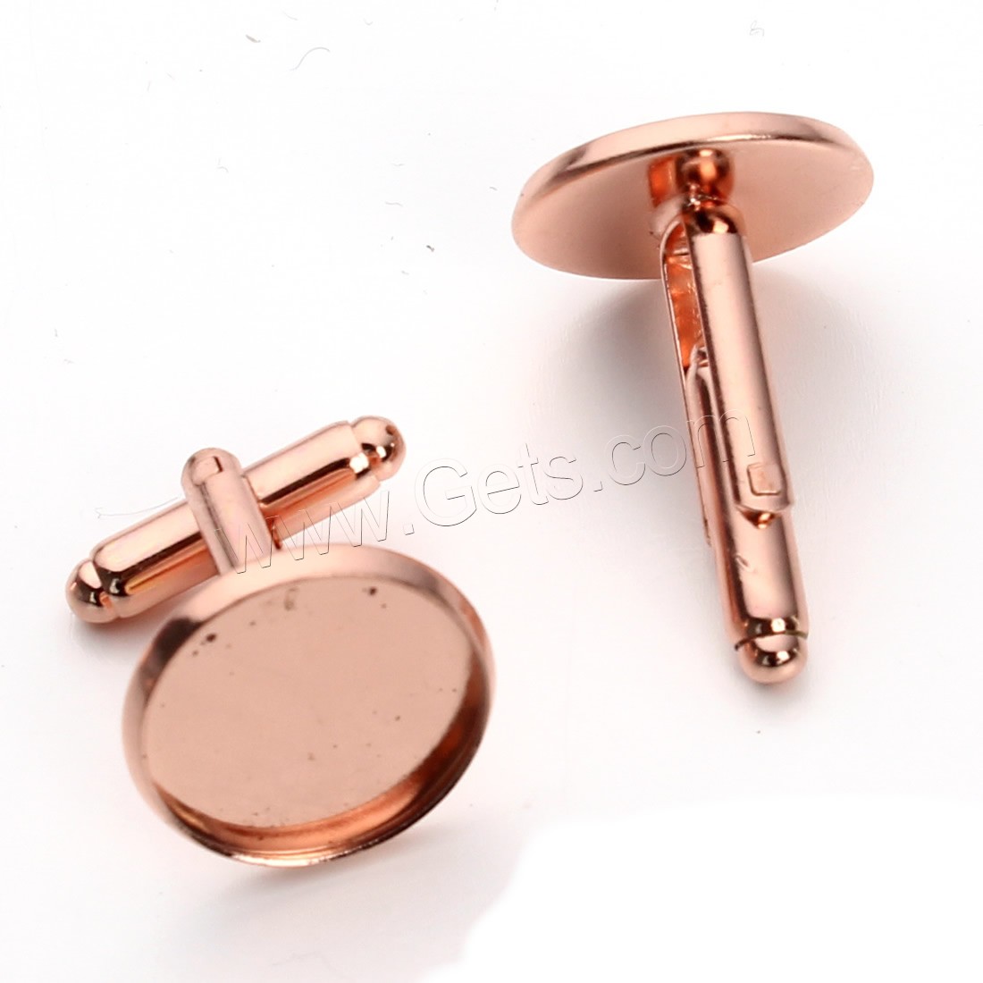 Cufflink Findings, Brass, Flat Round, rose gold color plated, different inner diameter for choice, nickel, lead & cadmium free, 14-30mm, 10PCs/Bag, Sold By Bag