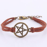 Fashion Zinc Alloy Bracelets, with Velveteen Cord, with 5cm extender chain, pentagram, antique bronze color plated, for woman & , lead & cadmium free, 180mm Approx 7 Inch 