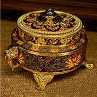 Brass Buddhist Flower Incense Burner, with Resin & Zinc Alloy, gold color plated, Buddhist jewelry & enamel, 90mm, Inner Approx 100mm 